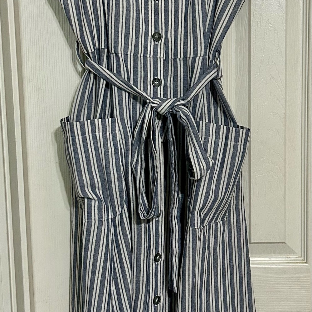 Striped Button-Down Dress with Belt